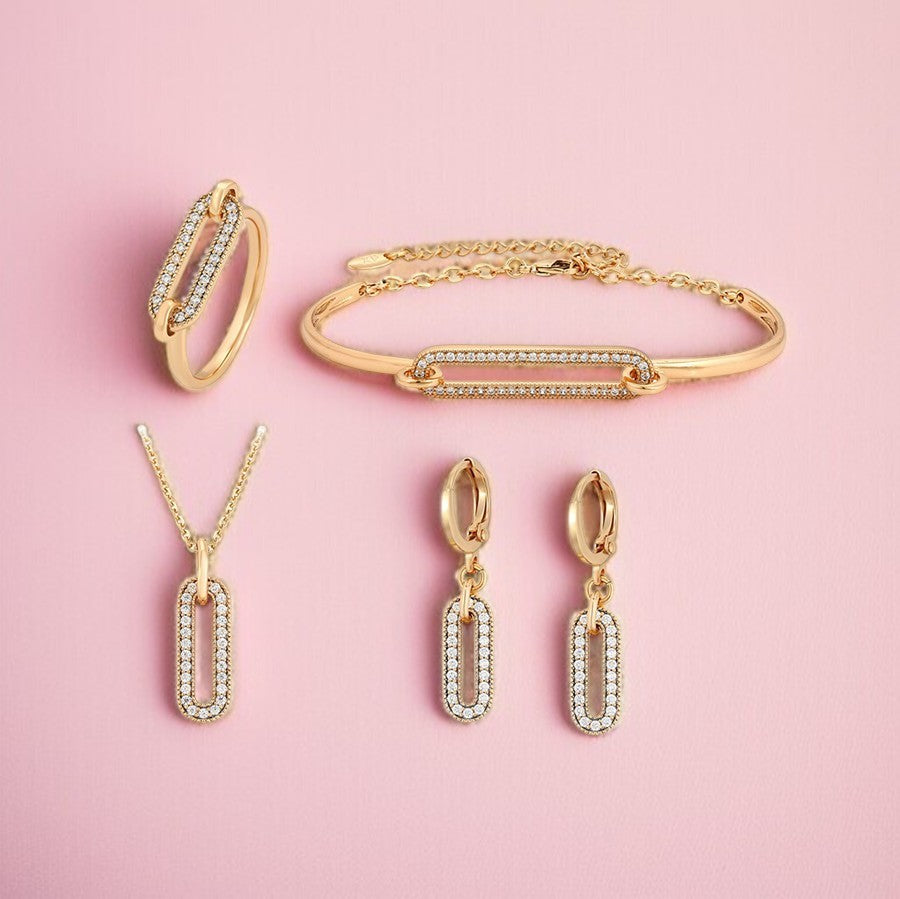 14K Gold Plated Paperclip Style Jewelry Set