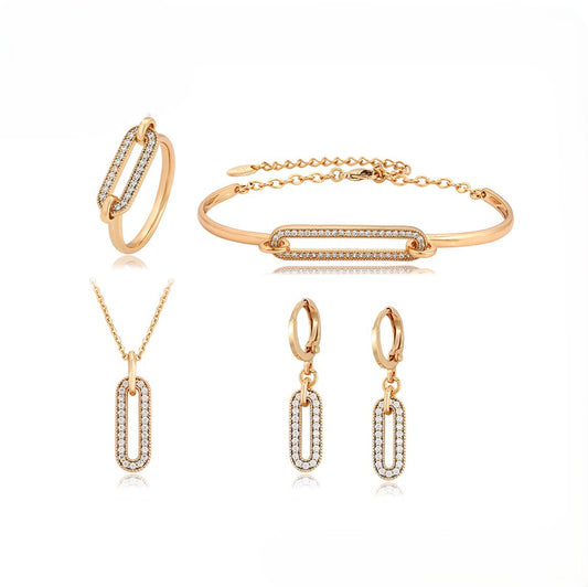 14K Gold Plated Paperclip Style Jewelry Set