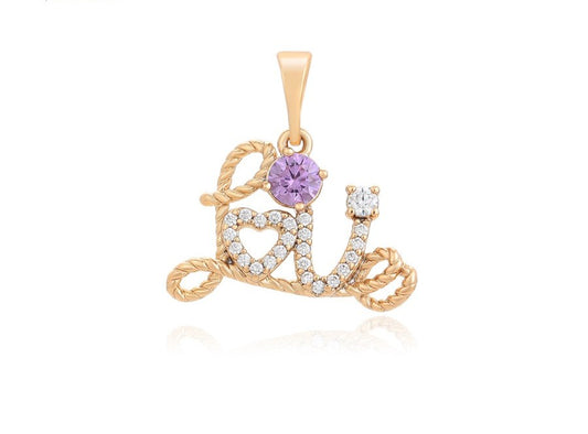 18K Gold Plated "Love" Heart and Gemstone Charm Pendant