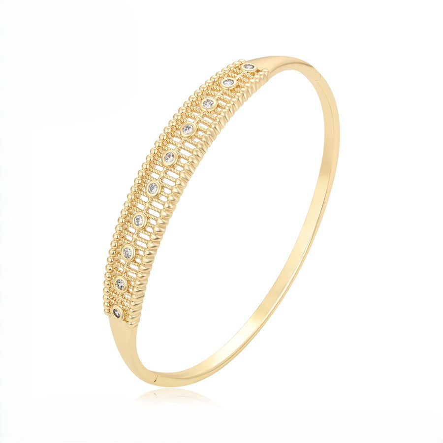14K Gold Plated Beaded Cable Mesh Bangle