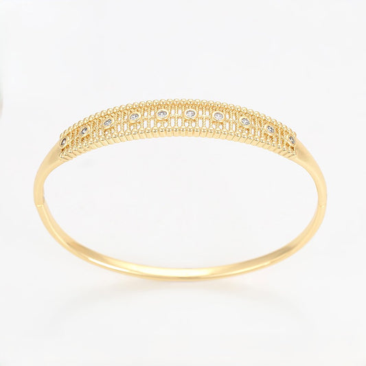 14K Gold Plated Beaded Cable Mesh Bangle