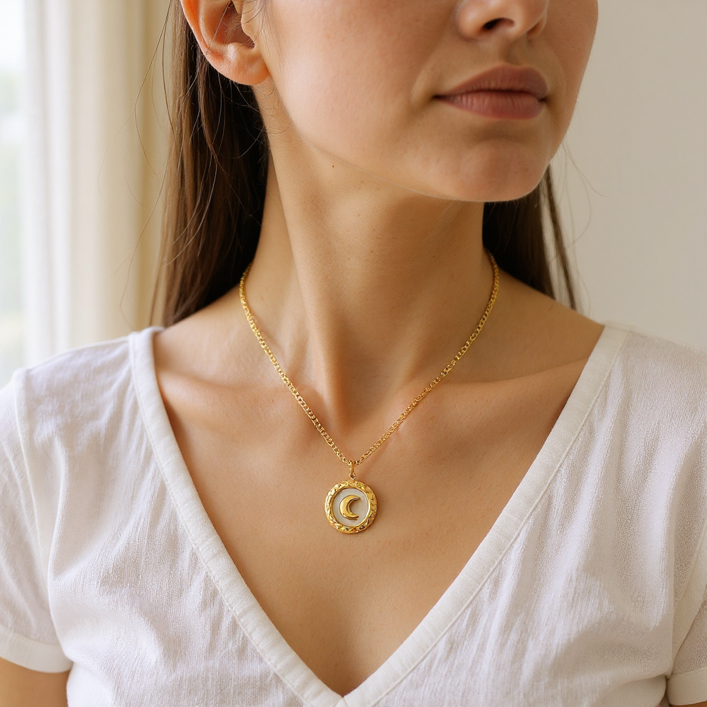 18K gold plated Stainless steel  Crescent necklace