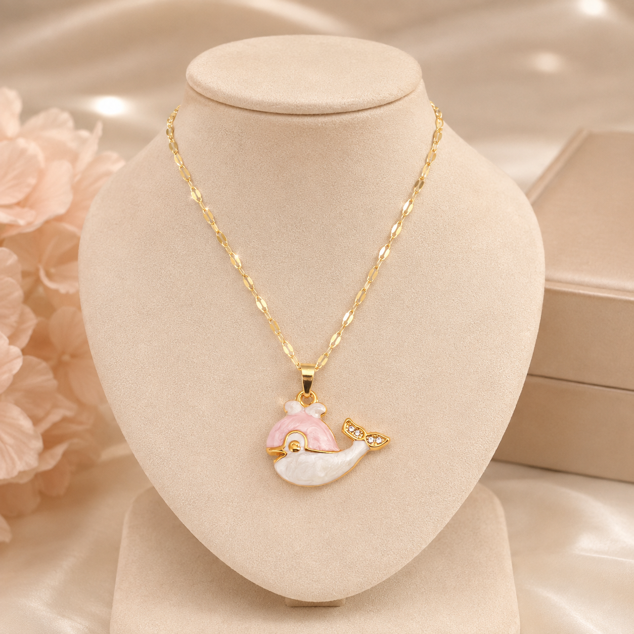 Whale Pendant Necklace — Gold Enamel Ocean Charm