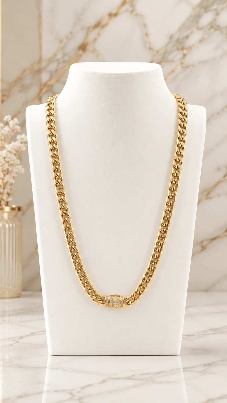 Men's Gold Stainless Steel Cuban Link Chain with Iced Out CZ Clasp
