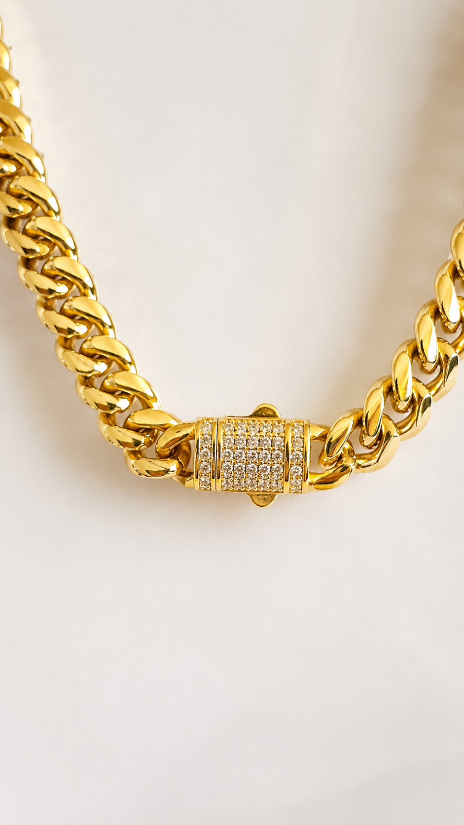 Men's Gold Stainless Steel Cuban Link Chain with Iced Out CZ Clasp