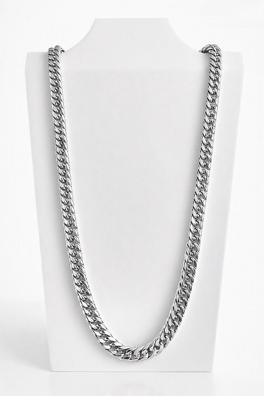 Silver 304 Stainless Steel Cuban Link Chain Necklace – Unisex Polished Curb Chain