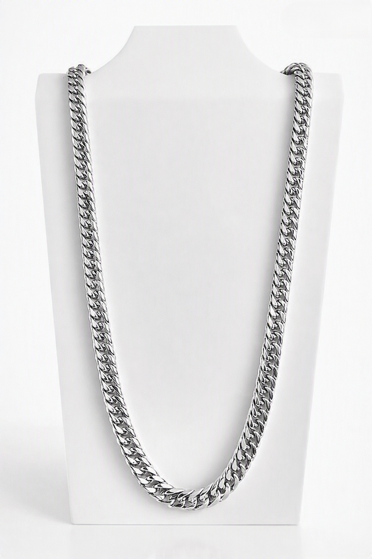 Silver 304 Stainless Steel Cuban Link Chain Necklace – Unisex Polished Curb Chain