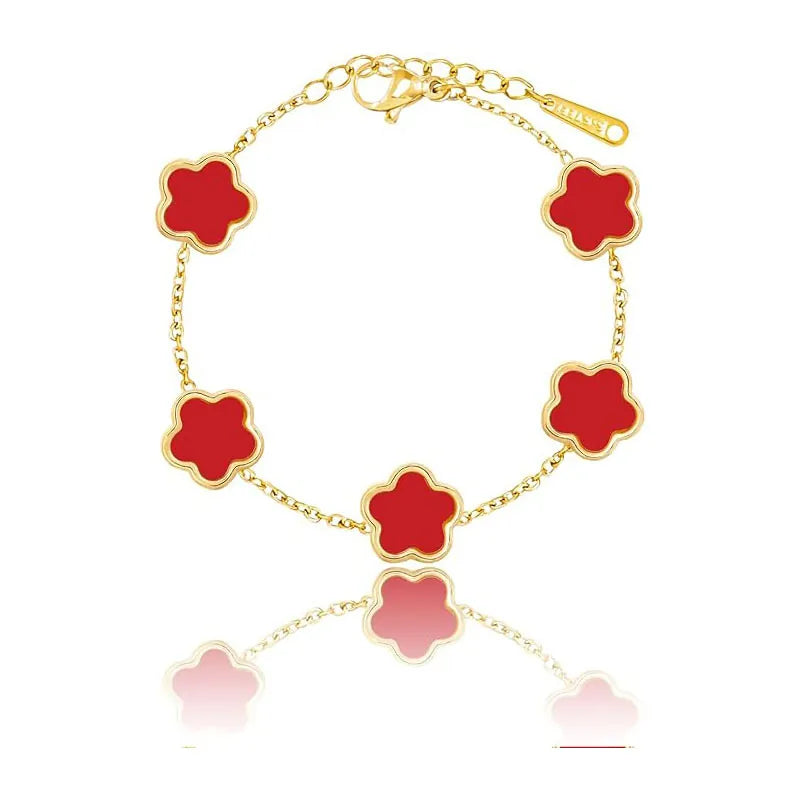 Five Flower Charm Bracelet — Gold Adjustable Chain