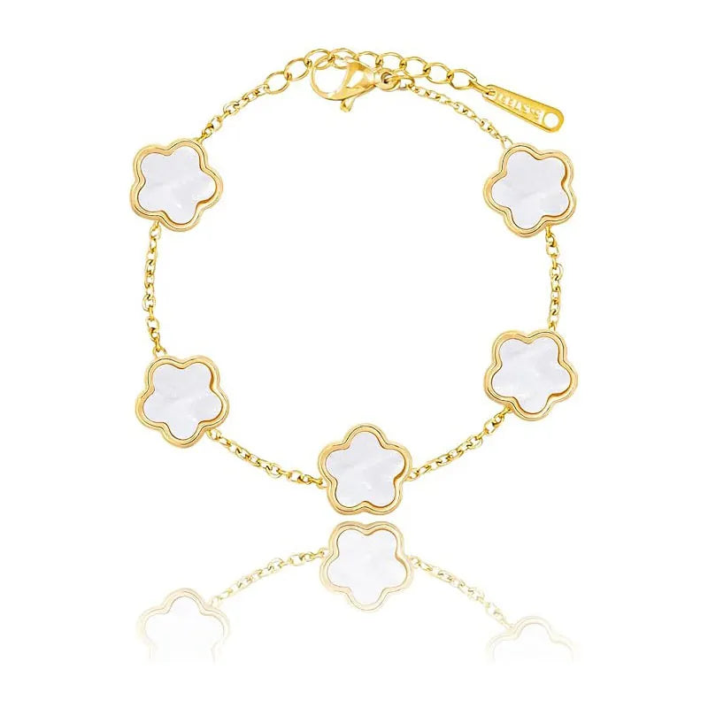 Five Flower Charm Bracelet — Gold Adjustable Chain