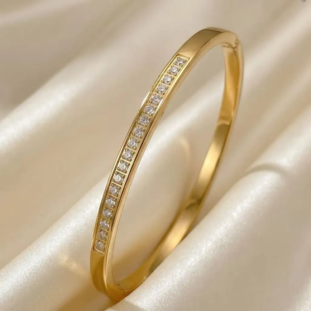 Pavé Rhinestone Bangle — Gold or Silver Crystal Cuff