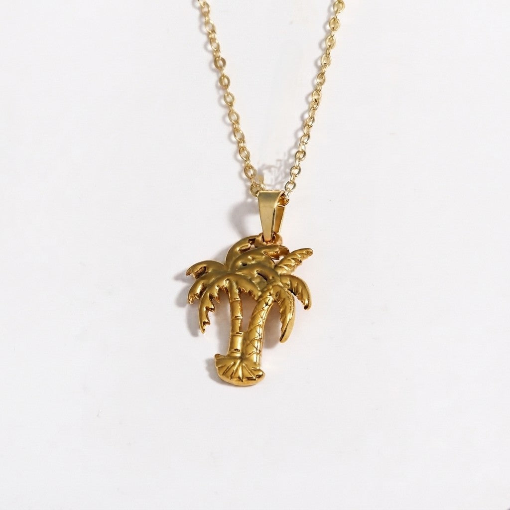 Palm Tree Pendant Necklace — Gold Beach Charm