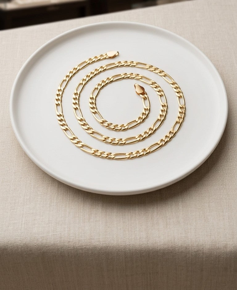 14k gold plated figaro chain, stainless steel figaro necklace, 45cm gold chain, 18 inch figaro link chain