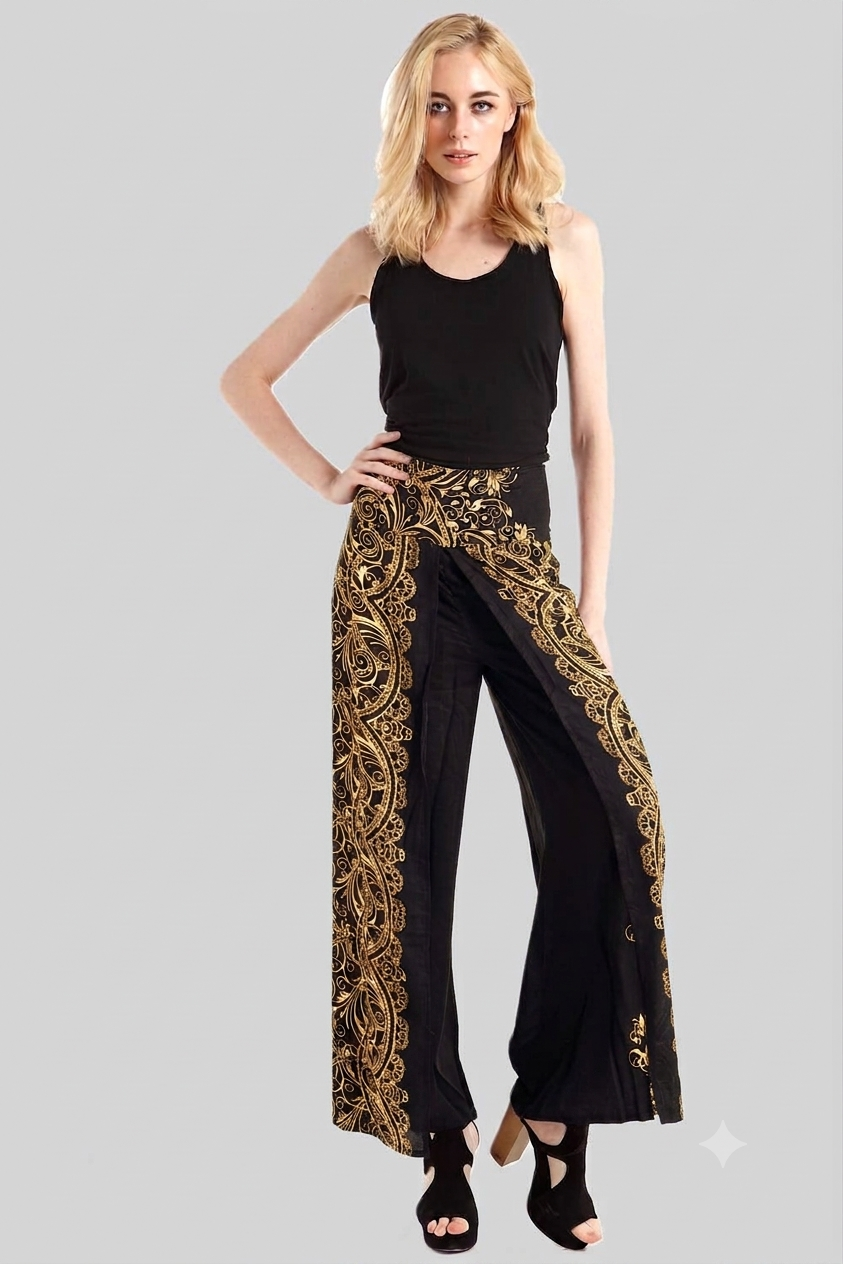 Paisley Print Split Front Pants