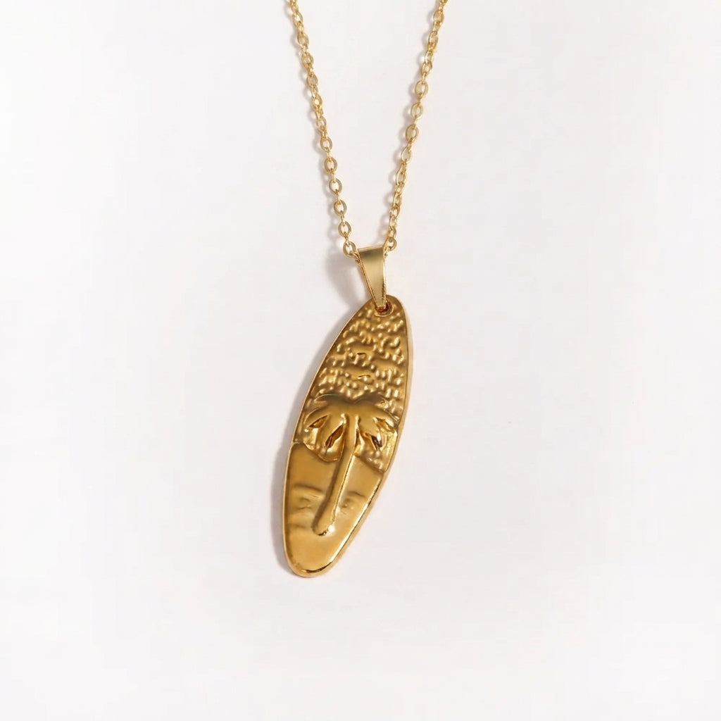 Tropical Surfboard Pendant Necklace - Gold Unisex Beach Pendant