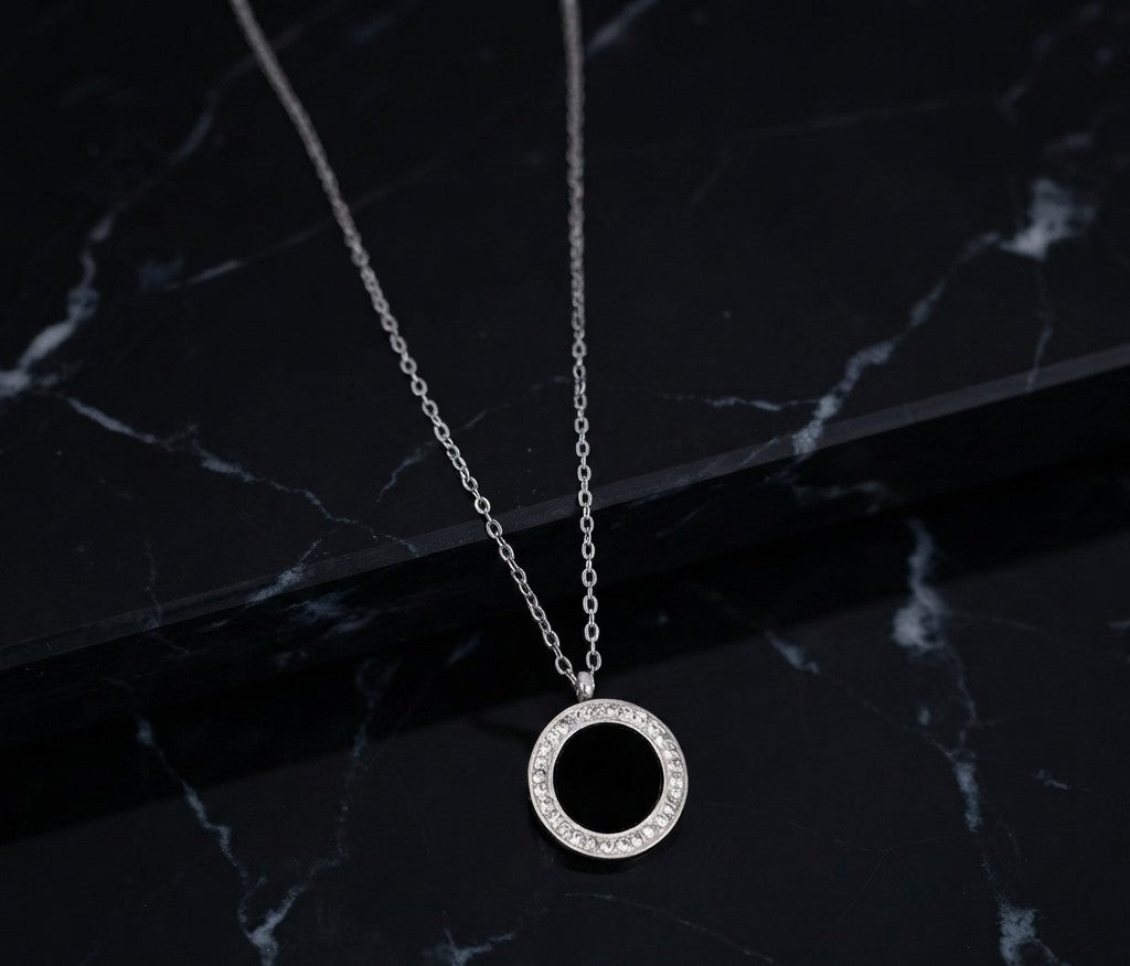 Round Black Agate Pendant Necklace