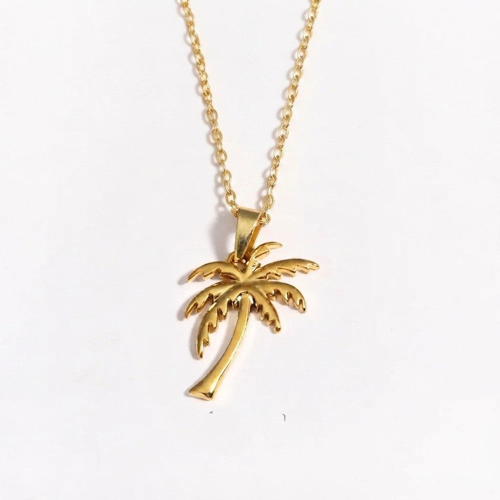 Palm Tree Pendant Necklace — Gold Beach Charm