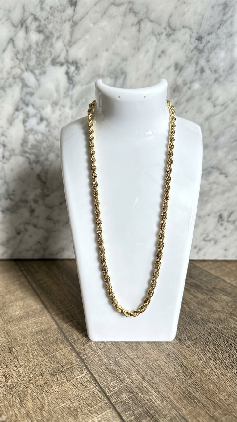14K Gold Plated Stainless Steel Rope Chain Necklace – Classic Twisted Chain