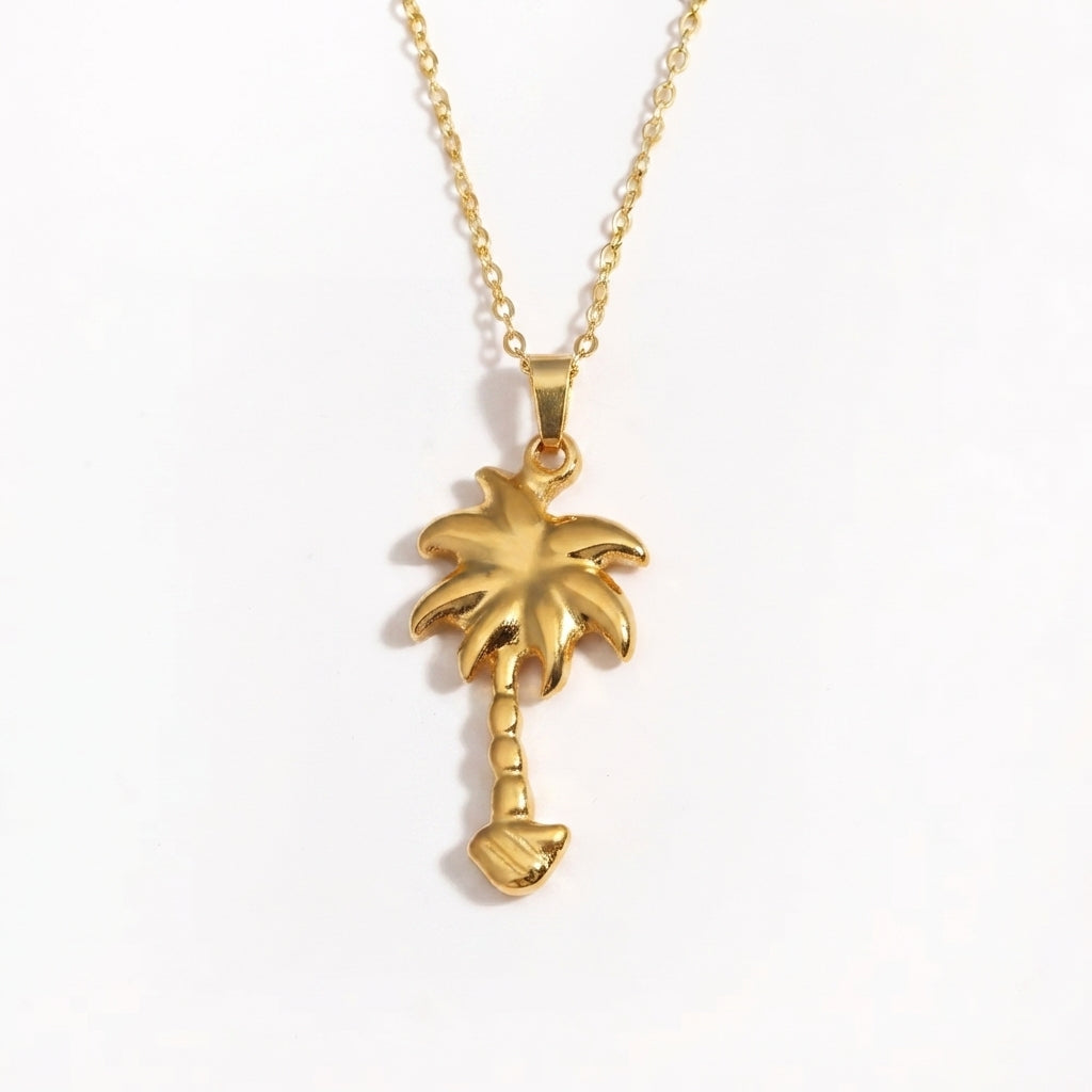 Palm Tree Pendant Necklace — Gold Beach Charm