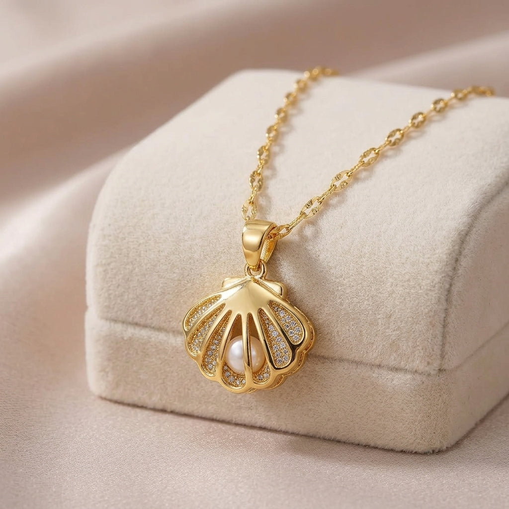 Gold Pendant Necklace — Pearl & Crystal Accents