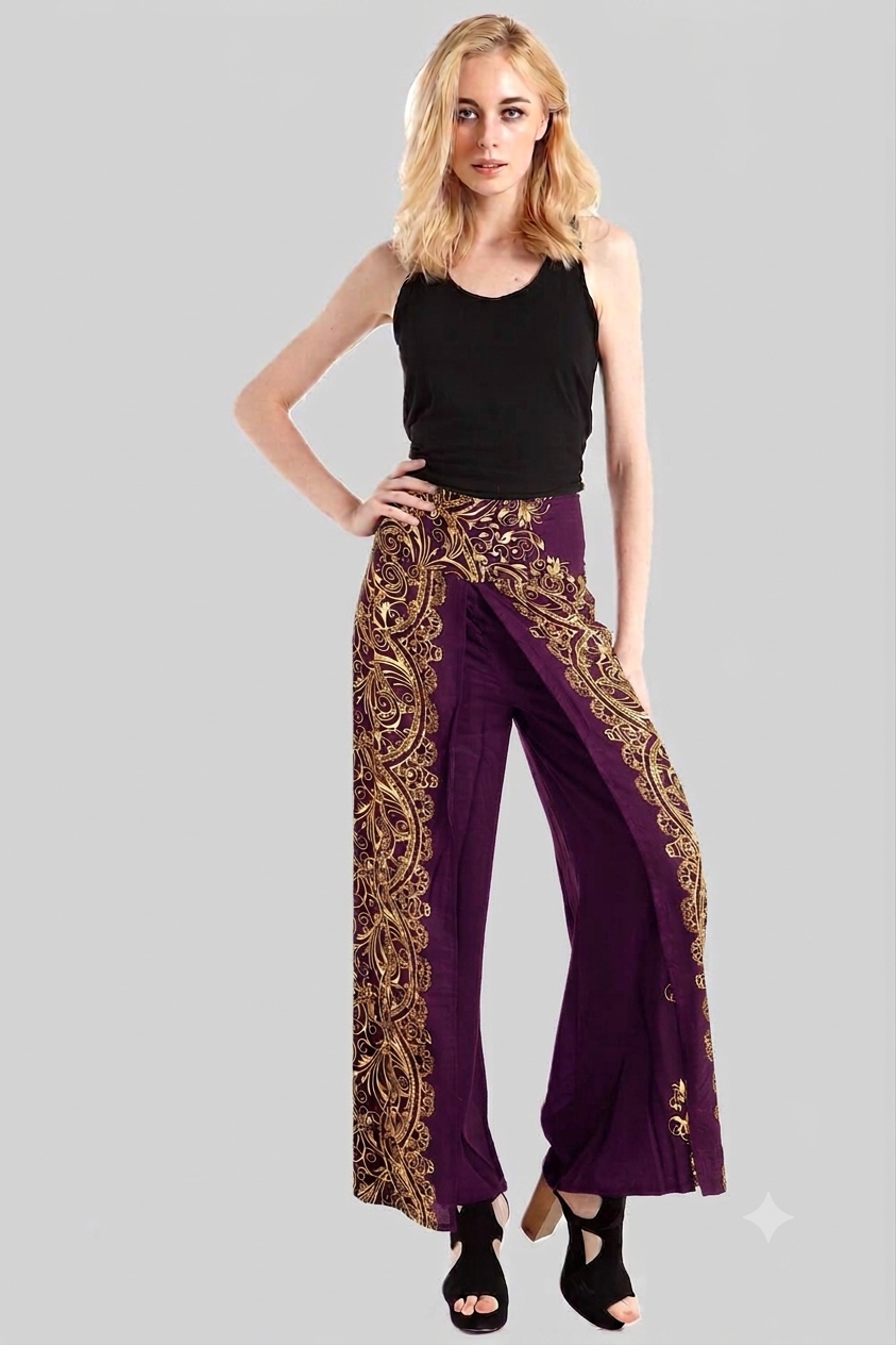 Paisley Print Split Front Pants