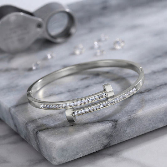 Designer-Inspired Crystal Nail Bangle Bracelet in Sterling Silver/  Gold Plated Finish