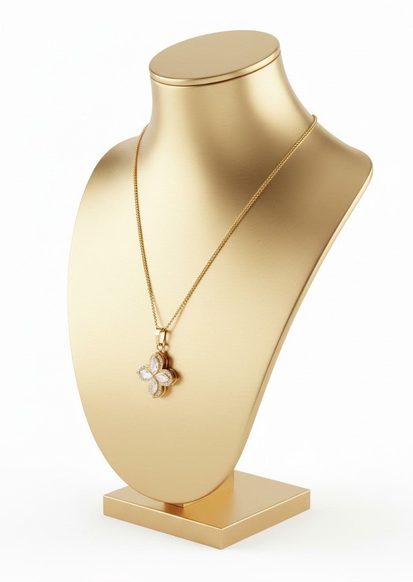 Vintage Regal Champagne Oval Crystal Pendant Necklace | Gold Plated Tone Starburst Sunburst Halo Choker