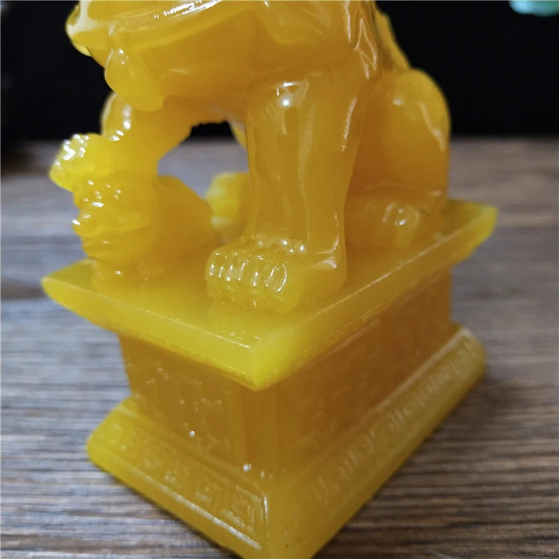 2Pcs Gold Fu Foo Dogs Lions Statues Feng Shui Man-made Jade Stone Buddha Dragon Sculpture Figurines Statue Home Decoration