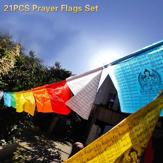Gandhanra Golden Typeface Tibetan Prayer Flags Bunting ,17.5 Ft * 21 PCS, Lungta Flag, Promote Love, Peace, Strength and Wisdom