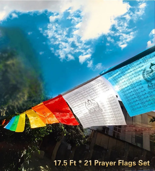 Gandhanra Golden Typeface Tibetan Prayer Flags Bunting ,17.5 Ft * 21 PCS, Lungta Flag, Promote Love, Peace, Strength and Wisdom