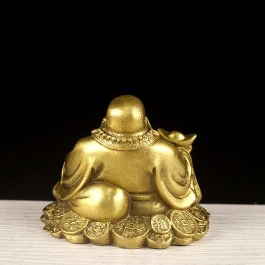 Pure Brass Copper Maitreya Car Buddha figure, good luck and  Metal Gold Coin Buddha Statue Home Decoration Ornament Craft Gift
