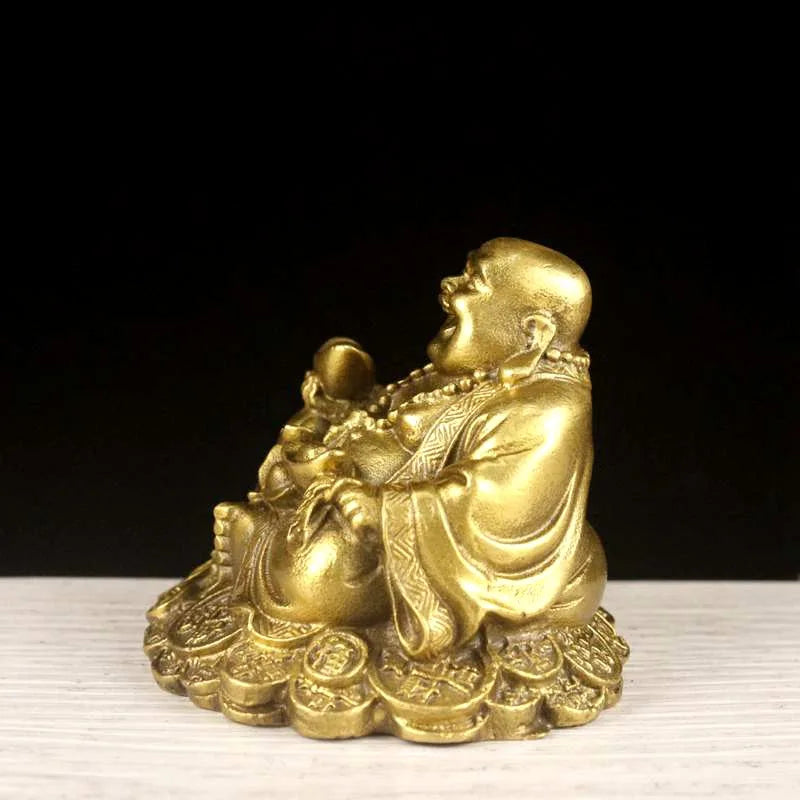 Pure Brass Copper Maitreya Car Buddha figure, good luck and  Metal Gold Coin Buddha Statue Home Decoration Ornament Craft Gift