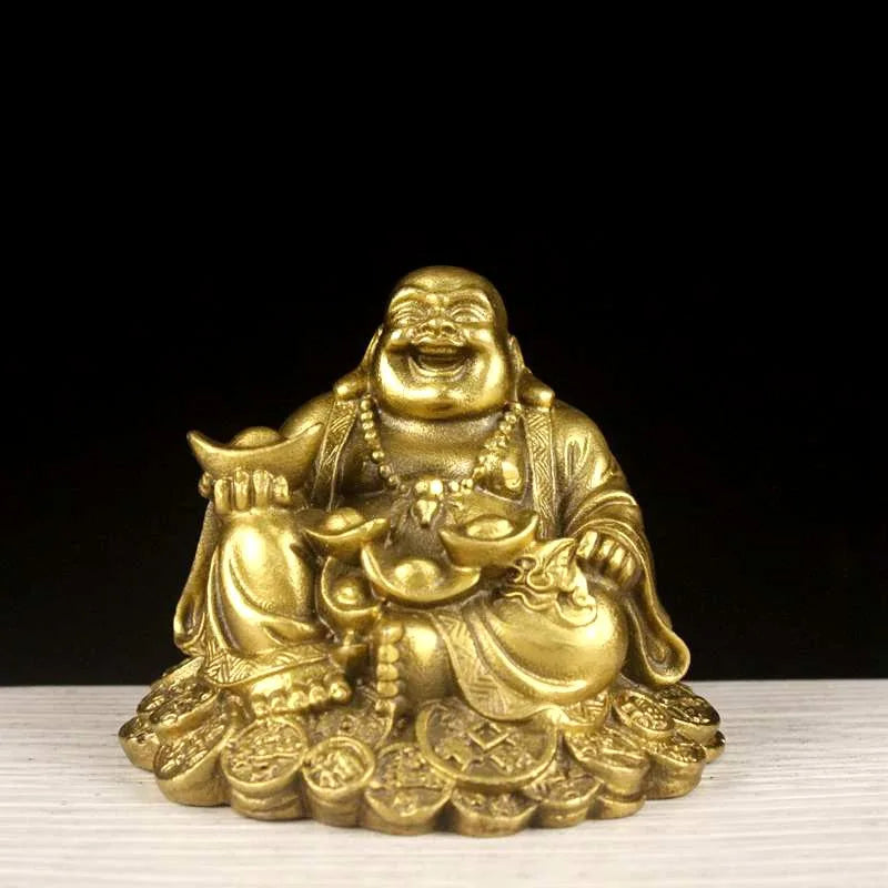Pure Brass Copper Maitreya Car Buddha figure, good luck and  Metal Gold Coin Buddha Statue Home Decoration Ornament Craft Gift