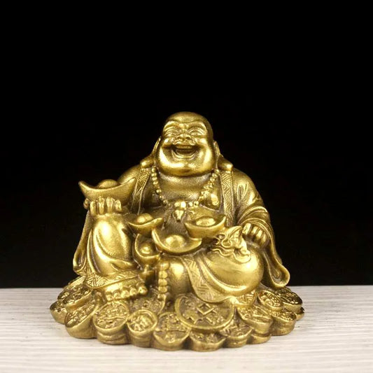 Pure Brass Copper Maitreya Car Buddha figure, good luck and  Metal Gold Coin Buddha Statue Home Decoration Ornament Craft Gift