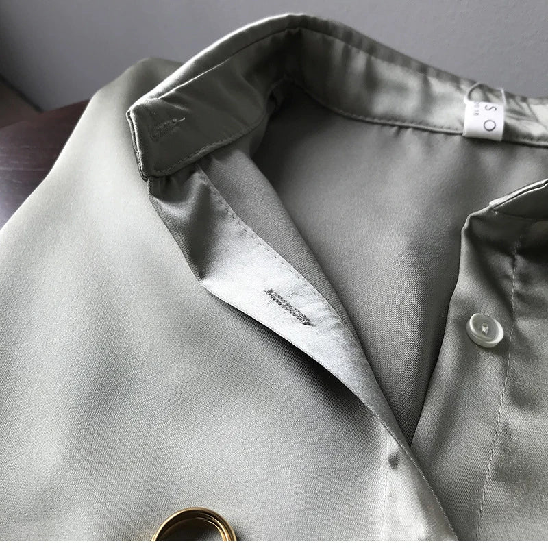Fashion Button Up Satin Silk Shirt Vintage Blouse Women White Tops Lady Long Sleeves Female Loose Street Shirts