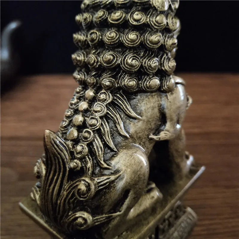 2Pcs Gold Fu Foo Dogs Lions Statues Feng Shui Man-made Jade Stone Buddha Dragon Sculpture Figurines Statue Home Decoration