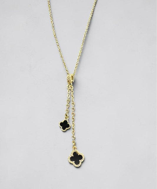 18K Gold Plated Mother of Pearl & Black Onyx Style Pendant Necklace