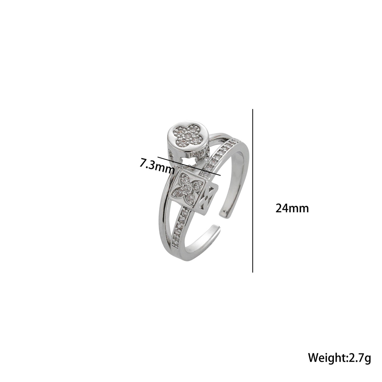 Fortuna Kinetic Spinning Clover & Dice Ring | Adjustable Pavé Crystal Lucky Fidget Ring