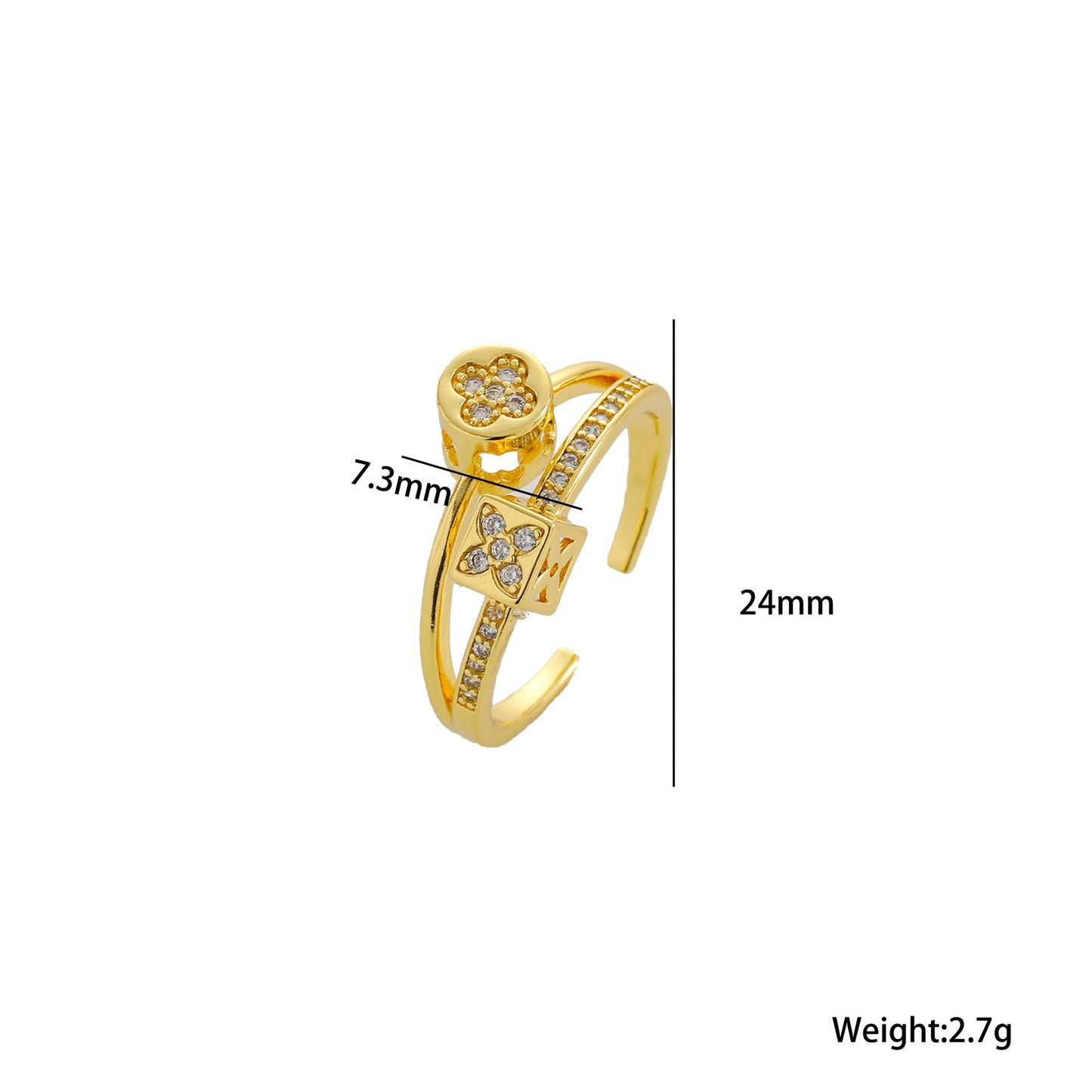 Fortuna Kinetic Spinning Clover & Dice Ring | Adjustable Pavé Crystal Lucky Fidget Ring