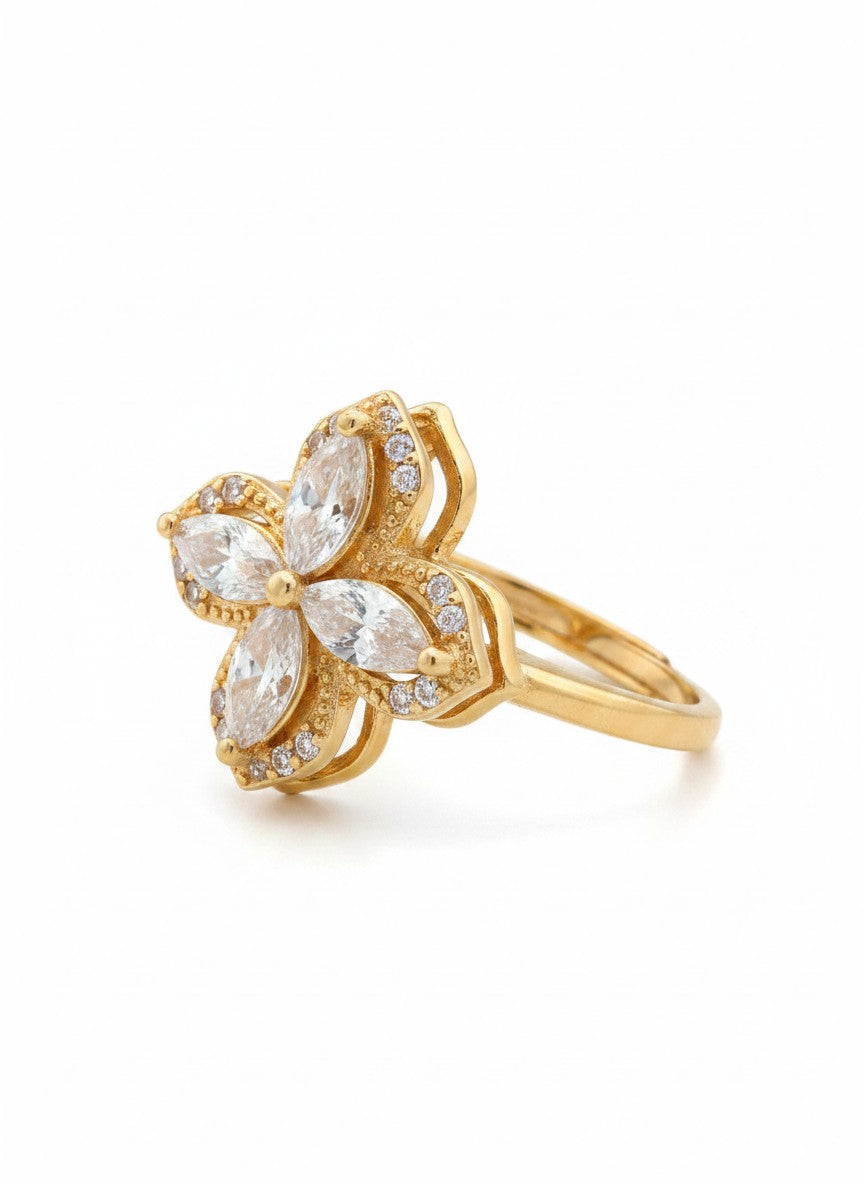 Mariposa Marquise Crystal Clover Ring | Adjustable Gold Plated Pavé Floral Statement Ring