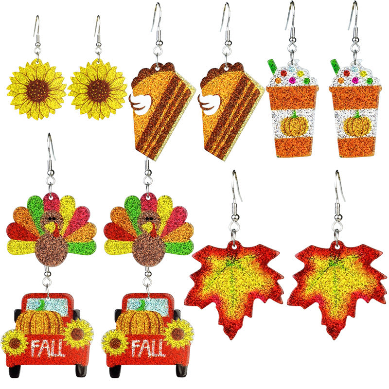 Glitter Fall Earrings — Turkey, Pumpkin Latte, Maple Leaf & Sunflower