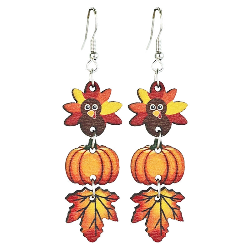 Wooden Fall Earrings — Turkey, Pumpkin, Maple Leaf & Halloween