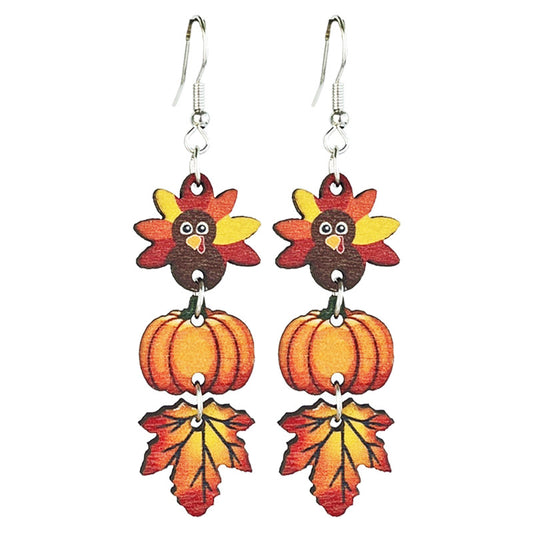 Wooden Fall Earrings — Turkey, Pumpkin, Maple Leaf & Halloween
