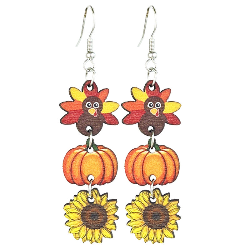 Wooden Fall Earrings — Turkey, Pumpkin, Maple Leaf & Halloween