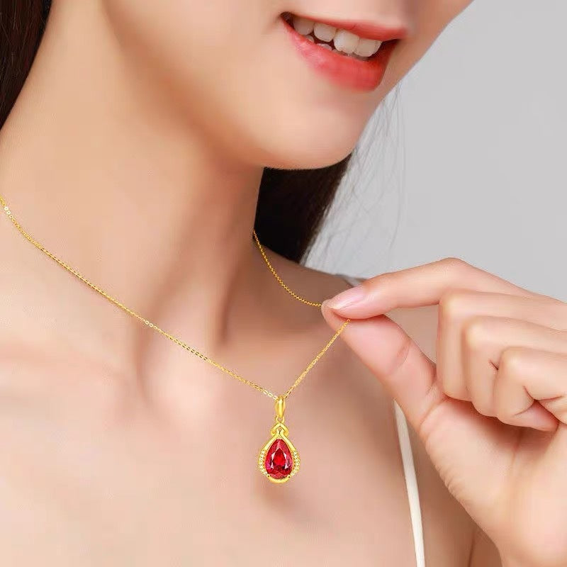 Golden Red Water Drop Necklace