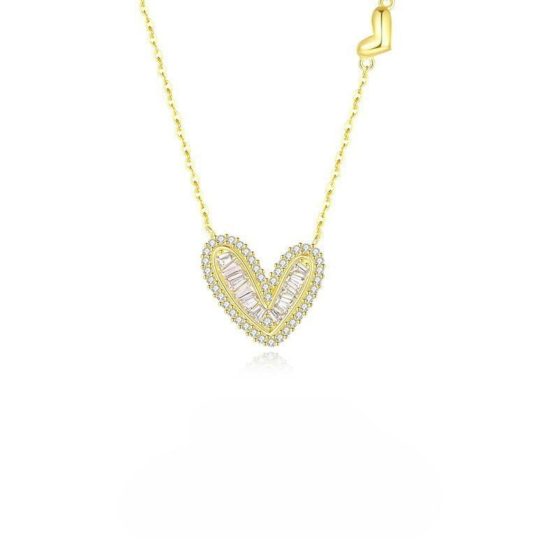 Amour Baguette Crystal Heart Pendant Necklace | Asymmetrical Gold Plated Pavé Halo Choker