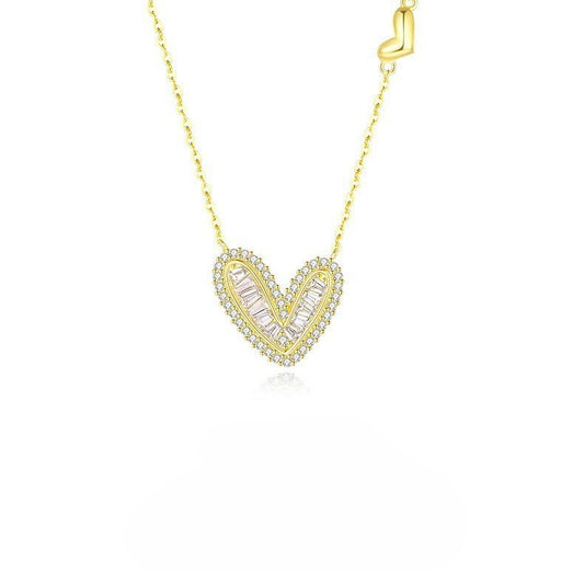 Amour Baguette Crystal Heart Pendant Necklace | Asymmetrical Gold Plated Pavé Halo Choker