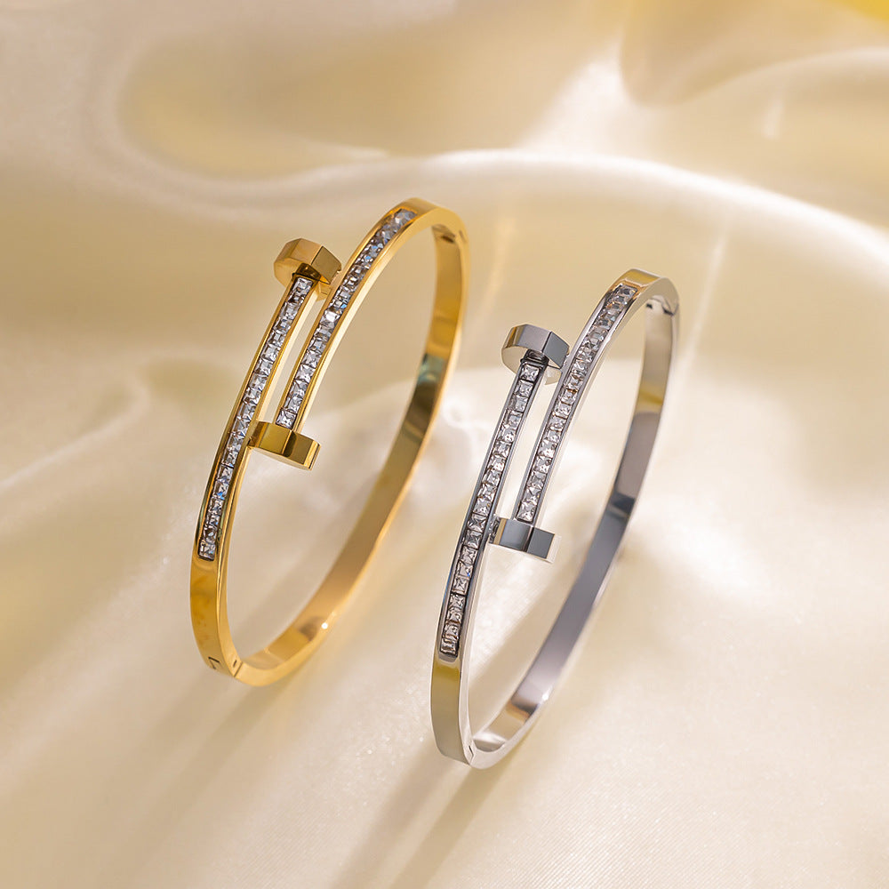 Ellipse Titanium Steel Diamond Inlay Bangles