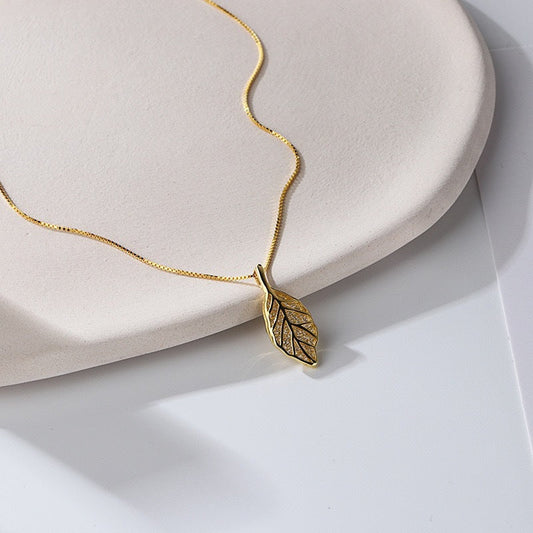 18K Gold Plated Pave Crystal Leaf Necklace