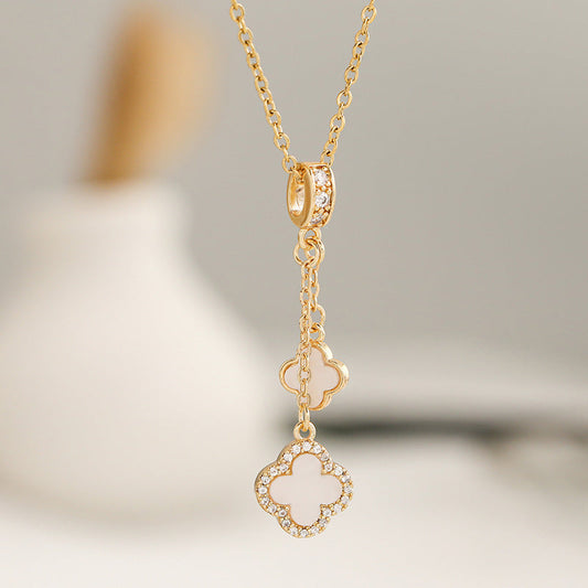 18K Gold Plated Mother of Pearl & Black Onyx Style Pendant Necklace