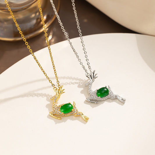 Emerald Green Gemstone Deer Jewelry